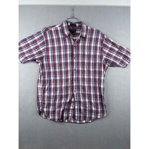 Eddie Bauer Mens XL Superior Madras Plaid Short Sleeve Button Down Shirt Purple